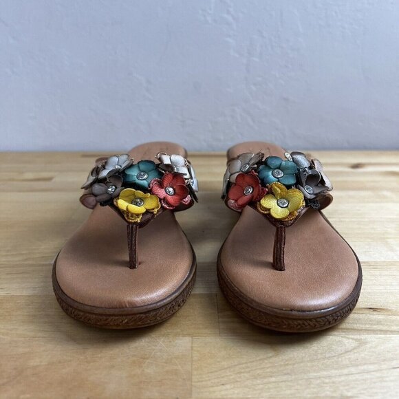 TUSCANY BY EASY STREET Giordana 3D Flower Floral Brown Thong Sandals Wedge 6.5 W - Picture 4 of 11
